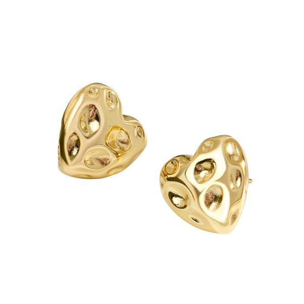 18K Gold-Plated Textured Heart Stud Earrings Cheap