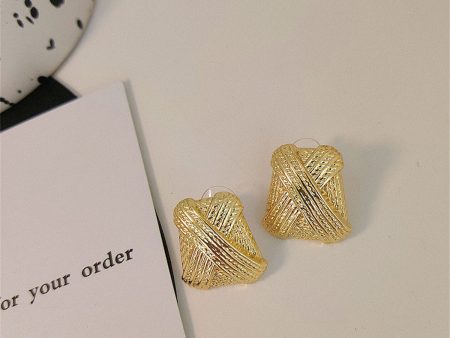 18K Gold-Plated Woven Crisscross Stud Earrings For Sale