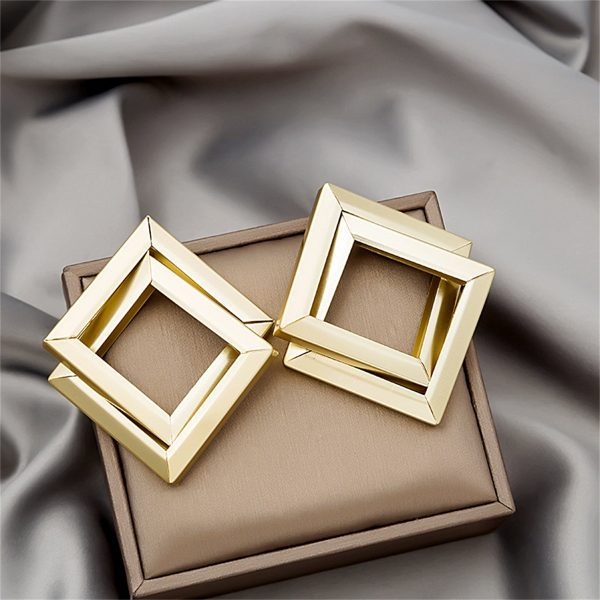 18K Gold-Plated Interlocked Open Rhombus Stud Earrings Online Hot Sale