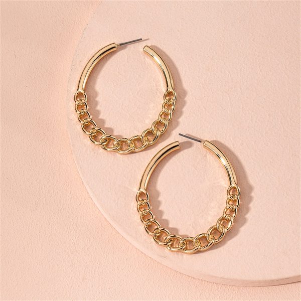 18K Gold-Plated Curb Chain Oval Hoop Earrings For Cheap