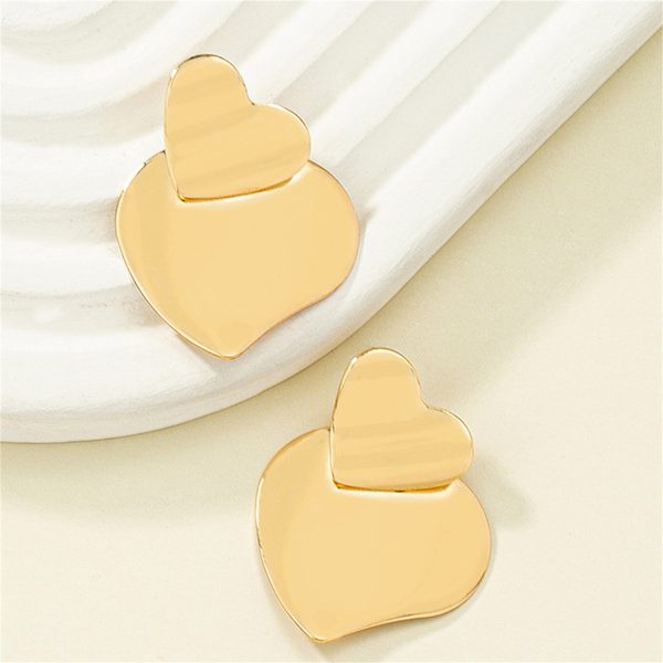 18K Gold-Plated Double Heart Drop Earrings Cheap