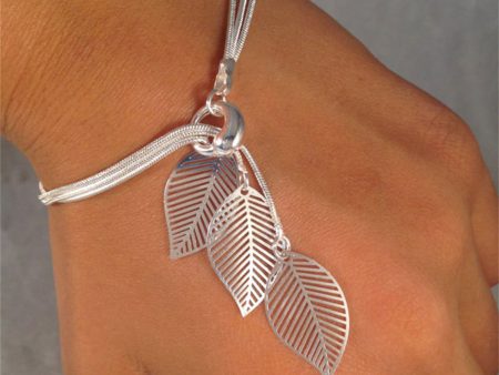 Silver-Plated Leaves Strand Charm Bracelet Discount