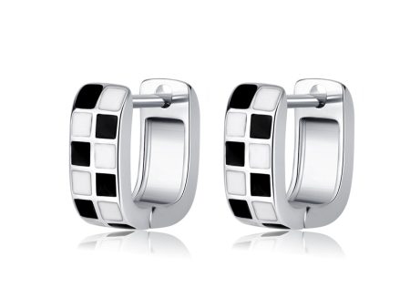 Black & White Checkerboard Square Huggie Earrings on Sale