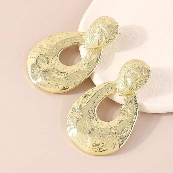 18K Gold-Plated Textured Open Drop Earrings For Cheap