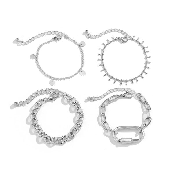 Silver-Plated Oval Charm Bracelet Set Supply