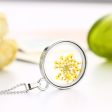 Yellow Gypsophila & Silver-Plated Resin Round Pendant Necklace Online Sale