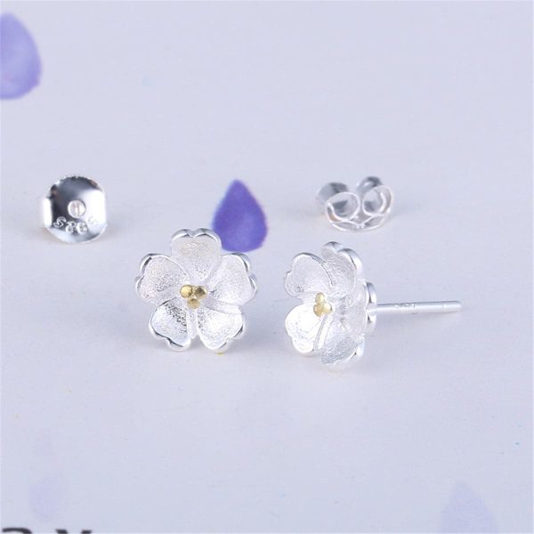 Two-Tone Sakura Floral Stud Earrings on Sale