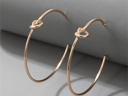 18K Gold-Plated Knot-Accent Thin Hoop Earrings on Sale