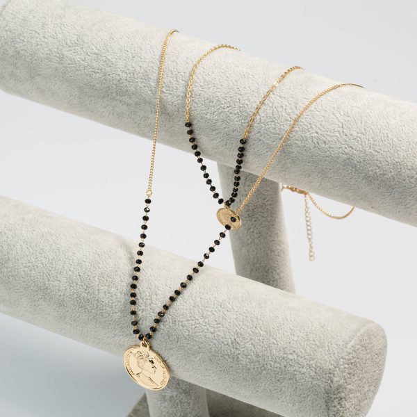 Black Acrylic & 18K Gold-Plated Coin Layered Necklace Sale