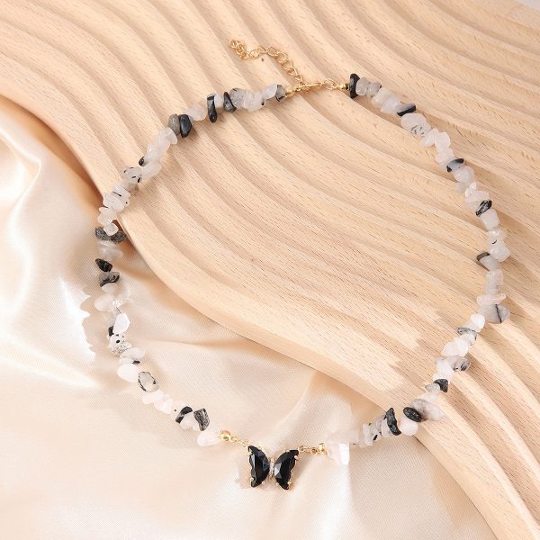 Black & White Resin Butterfly Pendant Necklace Hot on Sale