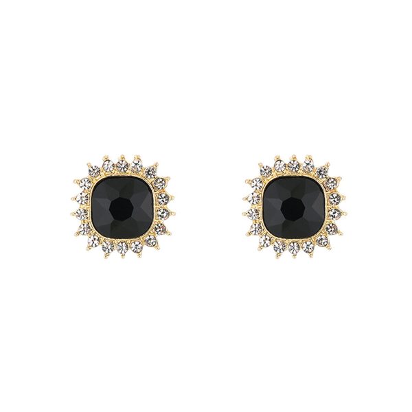 Black Crystal & 18K Gold-Plated Square Halo Stud Earrings Online Sale