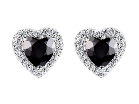 Black Crystal & Cubic Zirconia Silver-Plated Halo Heart Stud Earrings Online Sale