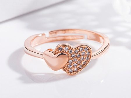 18K Rose Gold-Plated Cubic Zirconia Heart Adjustable Ring Online Hot Sale