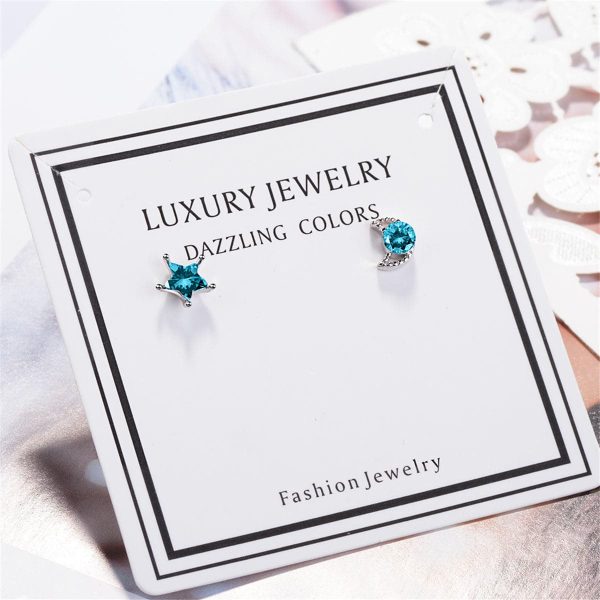 Teal Crystal & Silver-Plated Blue Moon & Star Stud Earrings For Sale