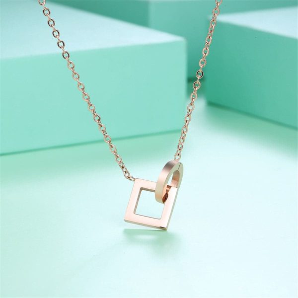 18K Rose Gold-Plated Open Square & Circle Pendant Necklace Sale