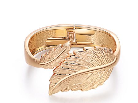 18K Gold-Plated Leaf Bypass Hinge Bangle Online Sale