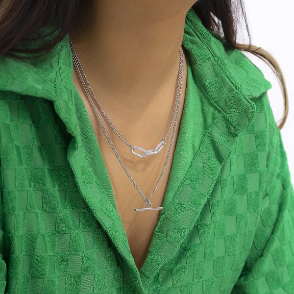 Silver-Plated Bar Layered Pendant Necklace Fashion