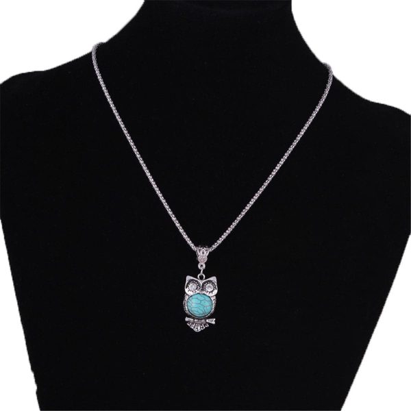 Turquoise & Cubic Zirconia Owl Pendant Necklace Fashion