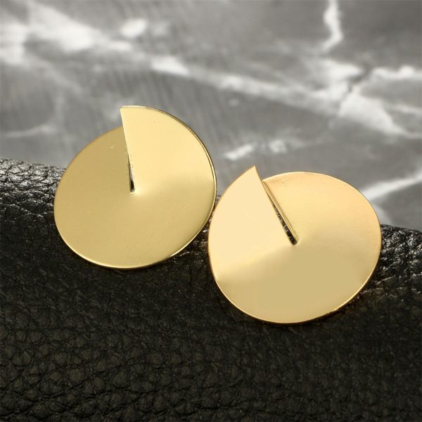 18K Gold-Plated Slit Round Stud Earrings Supply