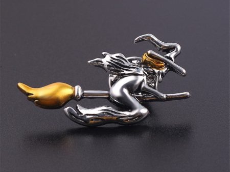 Yellow & Silver-Plated Flying Witch Brooch Online Hot Sale