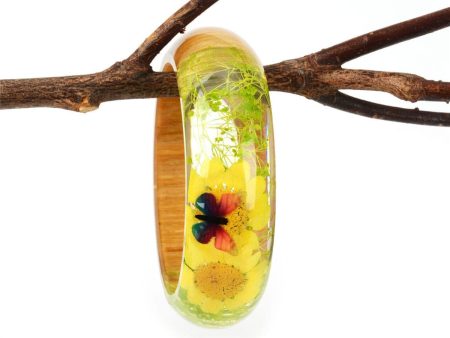 Yellow Dried Flower Wood Bangle Online Sale