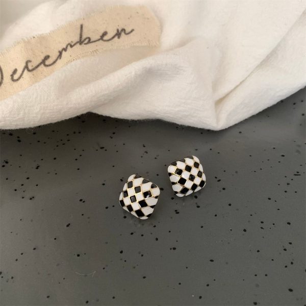 Black & White Checkerboard Square Stud Earrings Discount