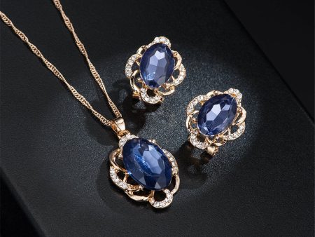 Blue & 18K Rose Gold-Plated Oval Pendant Necklace & Stud Earrings Online now