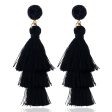 Black Tri-Layered Tassel Drop Earrings For Discount