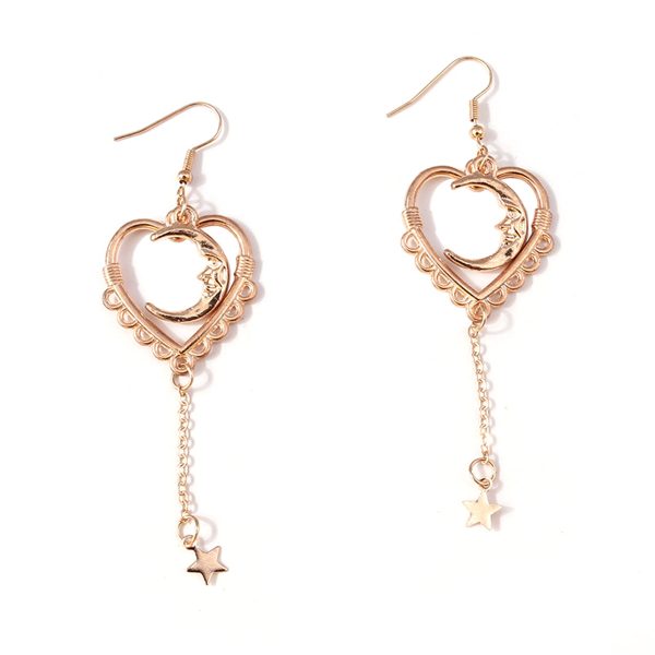 18K Rose Gold-Plated Moon Heart Star Drop Earrings Online Hot Sale