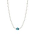 Blue Acrylic & Pearl Evil Eye Cube Pendant Necklace Online