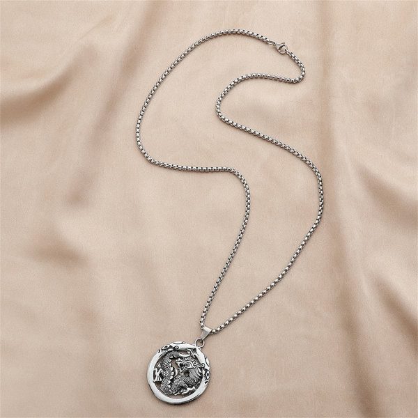 Silver-Plated Dragon Coin Pendant Necklace Supply