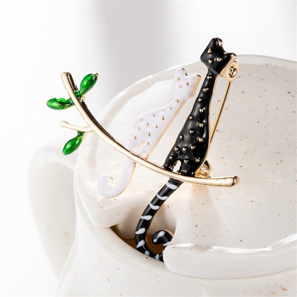 Black & White Kitty Branch Brooch Cheap