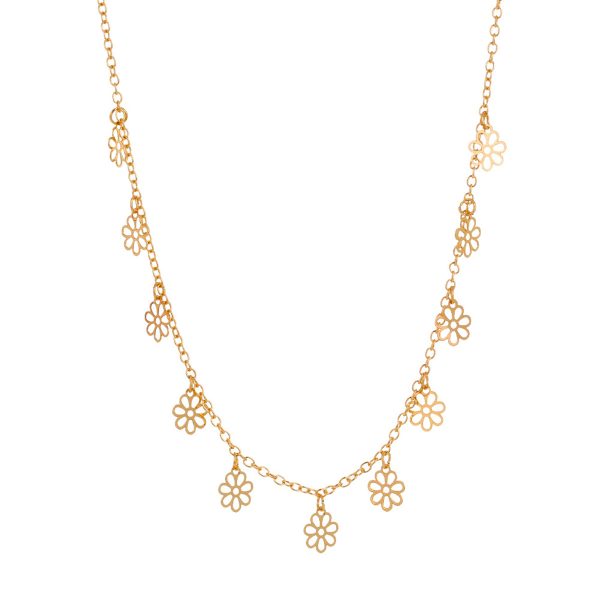 18K Gold-Plated Open Flower Station Necklace For Discount