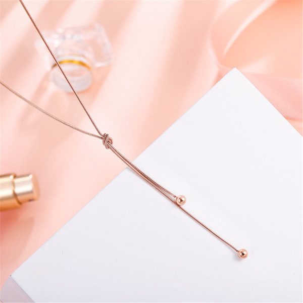 18K Rose Gold-Plated Knot Bead Lariat Necklace Online