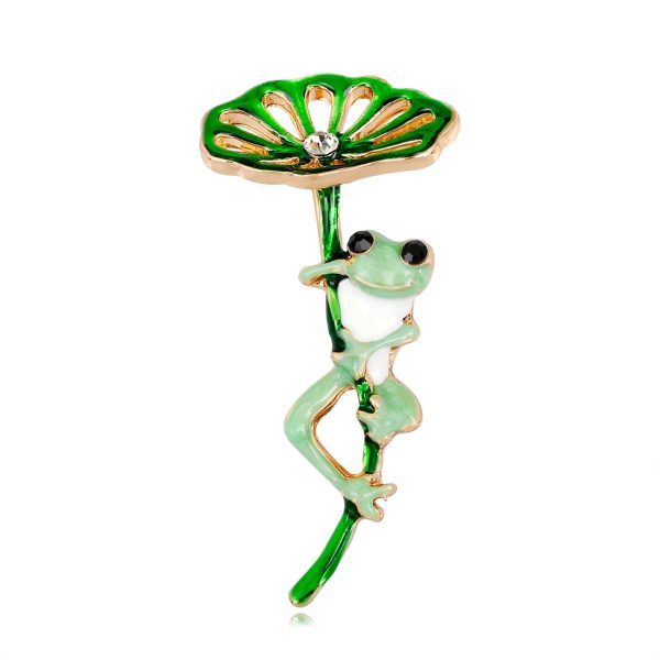 18K Gold-Plated Frog & Lotus Leaf Brooch Cheap