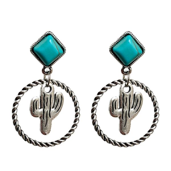 Turquoise & Silver-Plated Cactus Drop Earrings Fashion