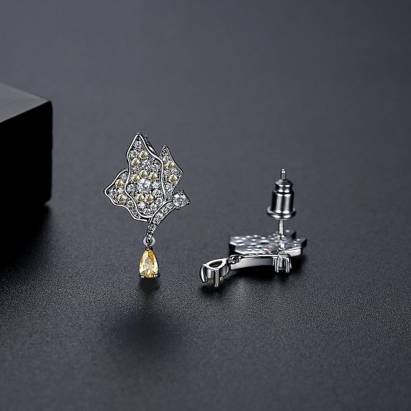 Yellow Crystal & Silver-Plated Butterfly Drop Earrings For Discount