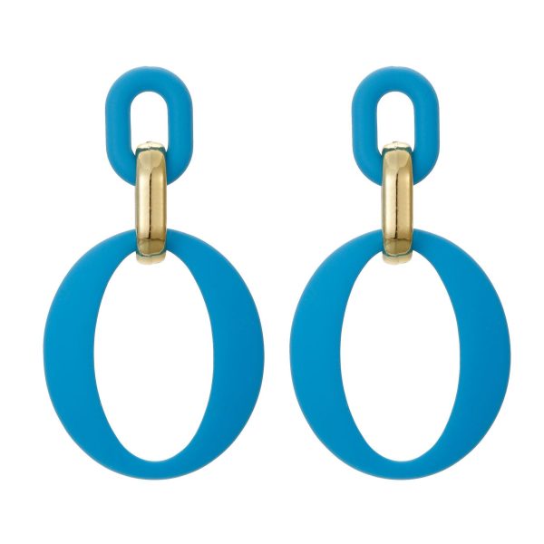 Sky Blue Enamel & 18K Gold-Plated Openwork Oval Drop Earrings Sale