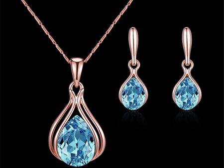 Blue & White Cubic Zirconia Pendant Necklace & Drop Earrings Sale