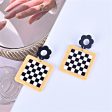 Black & White Checkerboard & Flower Drop Earrings Cheap