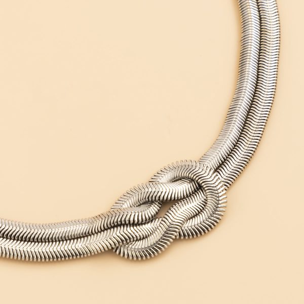 Silver-Plated Snake Chain Knot Layered Necklace For Discount