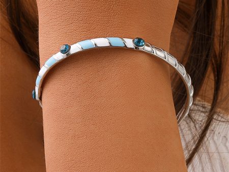 Blue Cubic Zirconia & Stainless Steel Stripe Cuff Online now