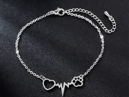 Silver-Plated Heart Paw Charm Bracelet For Discount