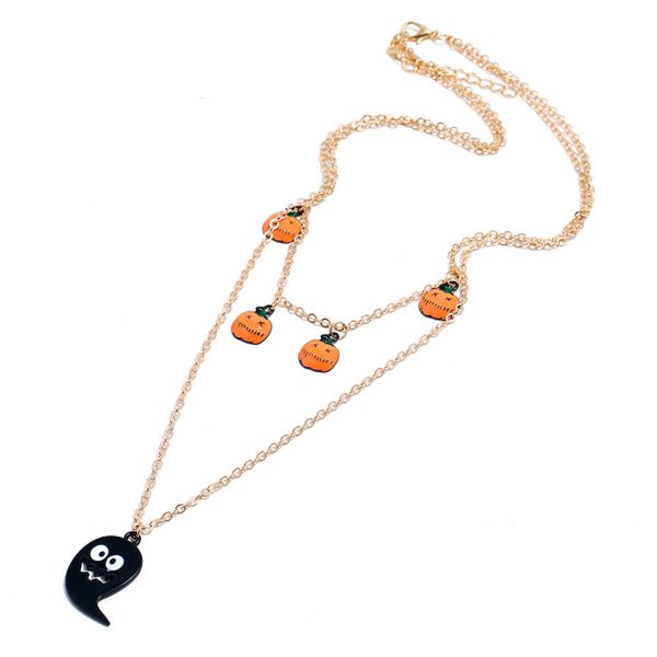 18K Gold-Plated & Black Enamel Ghost & Pumpkin Station Layered Pendant Necklace Online