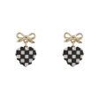 Black & White Acrylic Checkerboard Bow Heart Drop Earrings Cheap