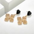 Black Crystal & 18K Gold-Plated Filigree Heart Floral Drop Earrings For Cheap