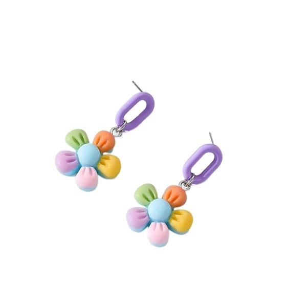 Teal & Orange Rainbow Floral Drop Earrings Online Hot Sale