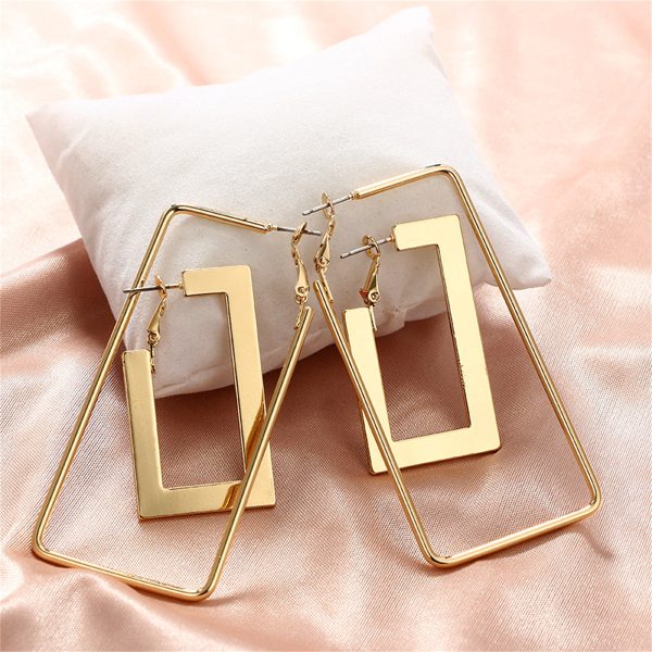 18K Gold-Plated Openwork Rectangle Drop Earrings Set Supply