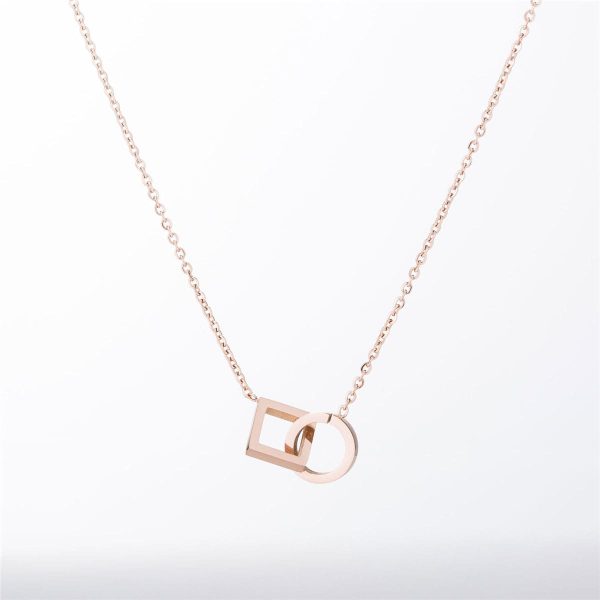 18K Rose Gold-Plated Open Ring & Square Pendant Necklace For Discount