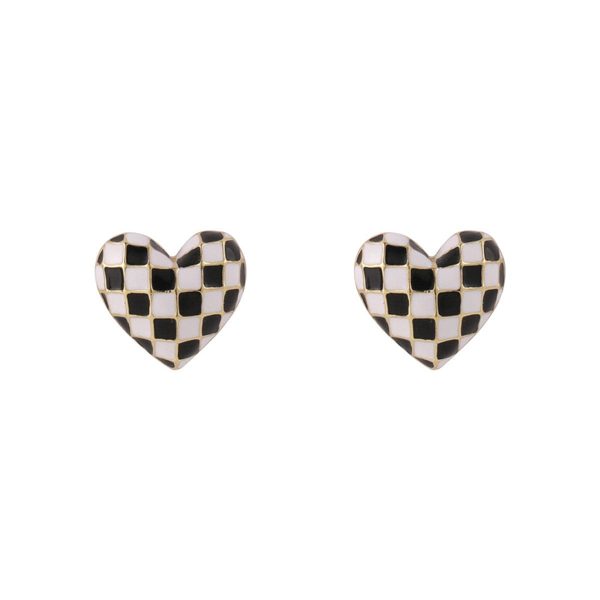 Black & White Enamel Checkerboard Heart Stud Earrings Online